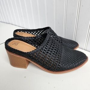 TIME AND TRU MEMORY FOAM BLACK WOVEN BLOCK HEEL MULES SHOES Sz 9